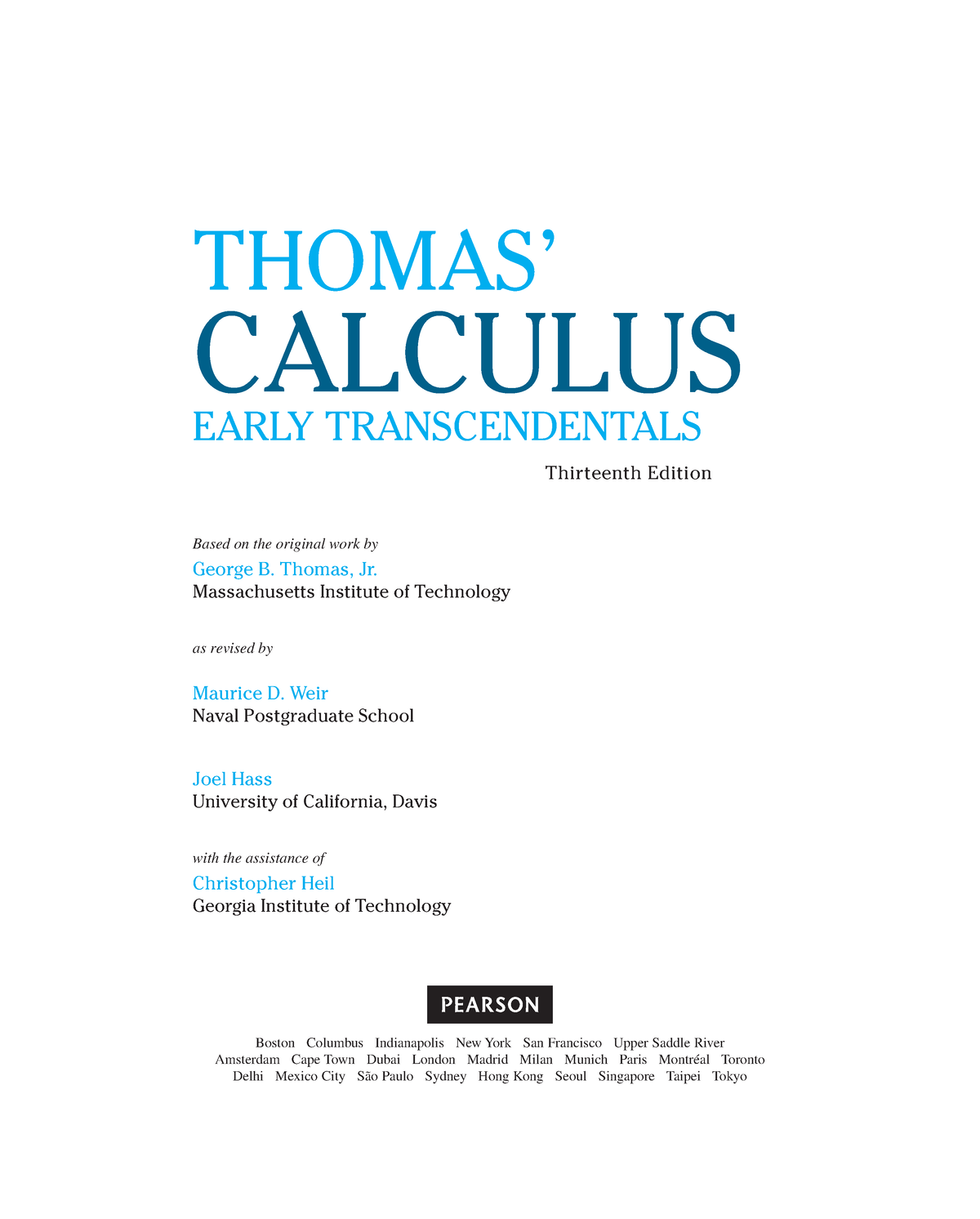 Thomas Calculus Multivariable 13th Edition - Based On The Original Work ...