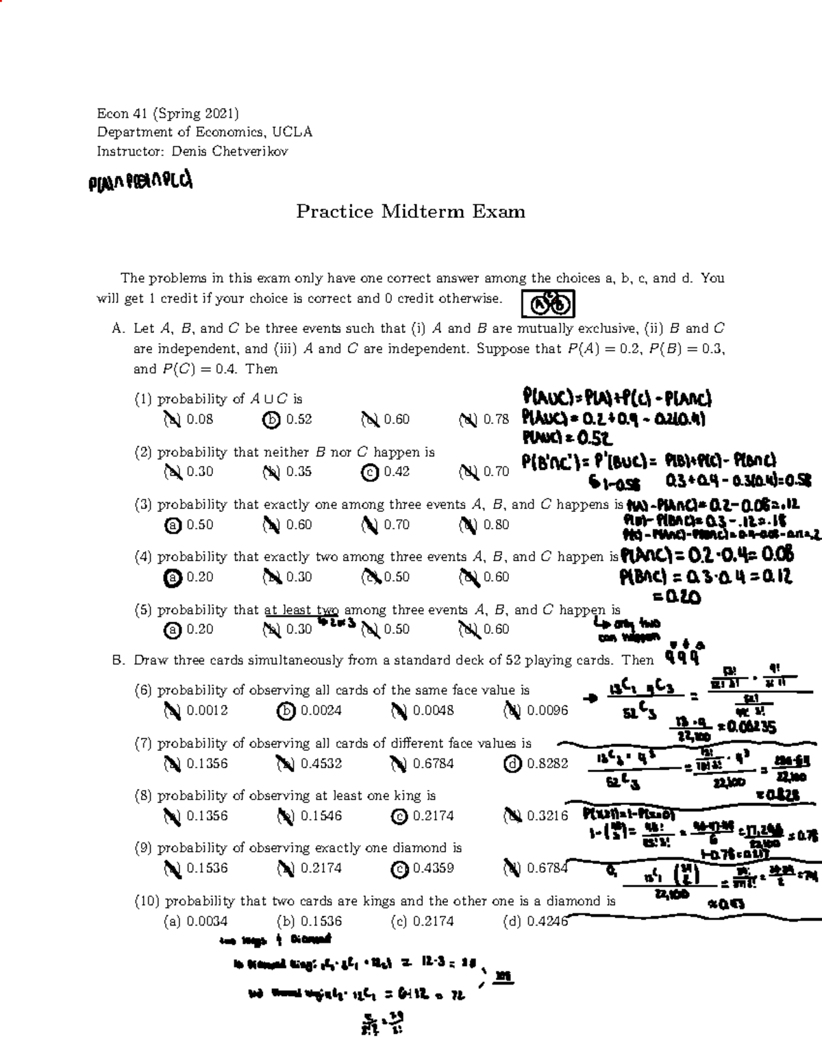 Practice Midterm 1 - Econ 41 (Spring 2021) Department of Economics