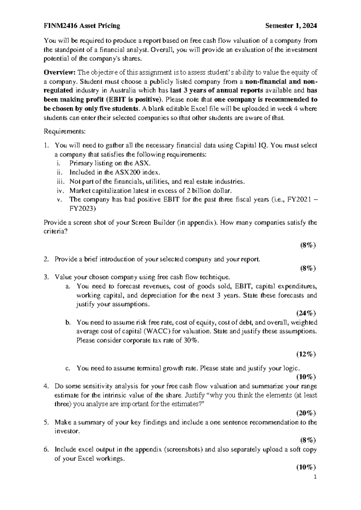 Pricing assignmentt - FINM2416 Asset Pricing Semester 1, 202 4 1 You ...