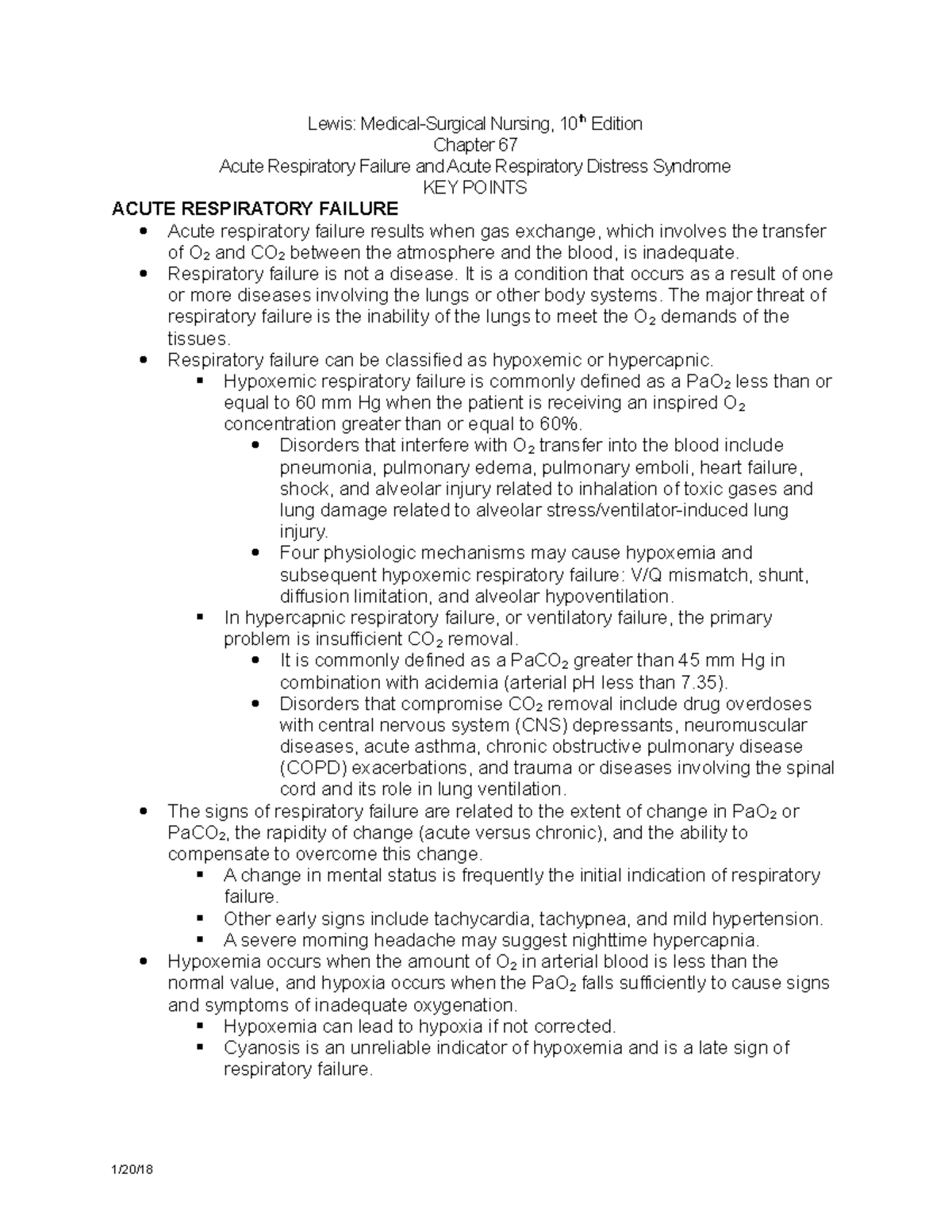 C67 ARF Key Points - Notes - Lewis: Medical-Surgical Nursing, 10th ...