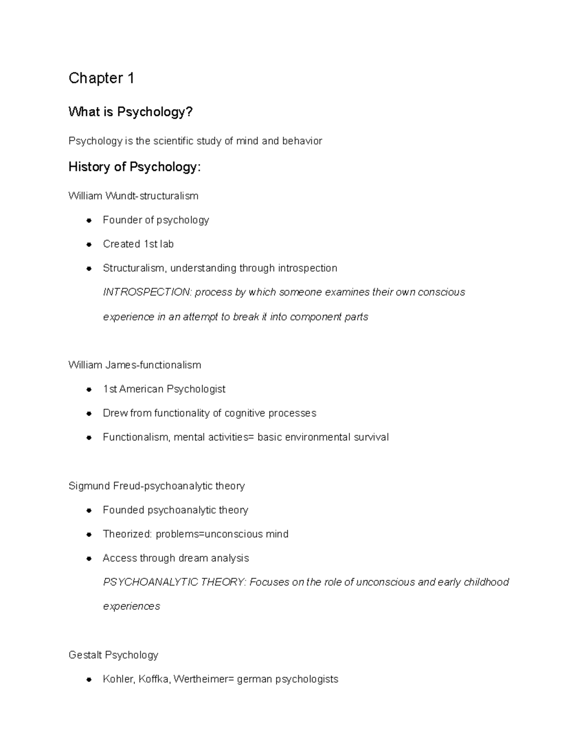 Psych Exam Study - Lecture notes 1-2 - Chapter 1 What is Psychology ...