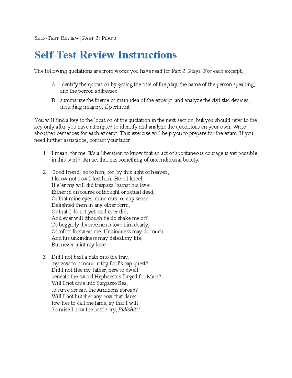 SelfTest Review Part2 Plays SELFTEST REVIEW, PART 2 PLAYS Self