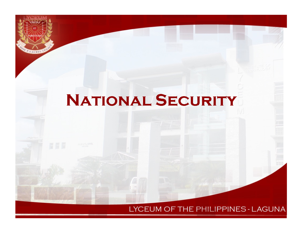 NSTP 1 National Security Concerns National Security Intended learning