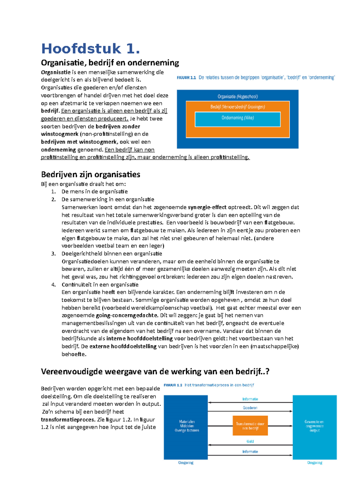 Bedrijfskunde Samenvatting - Hoofdstuk 1. Organisatie, Bedrijf En ...