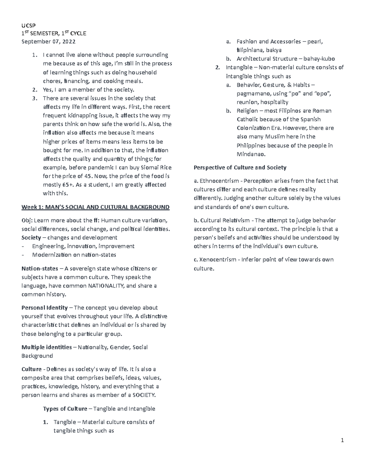 Understanding Culture, Society and Politics Notes - 1 ST SEMESTER, 1ST ...
