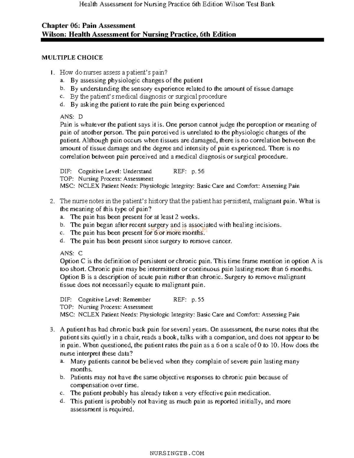 06 - Text - NURSINGTB Chapter 06: Pain Assessment Wilson: Health ...