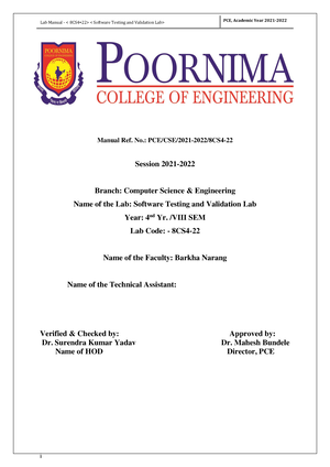 8CS4 22 STV LAB It is a lab manual Lab Manual 8CS4