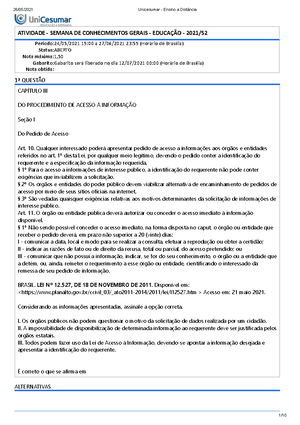 ATIVIDADE - SEMANA DE CONHECIMENTOS GERAIS - 51/2022, Exámenes  Planificación y Gestión de la Educación