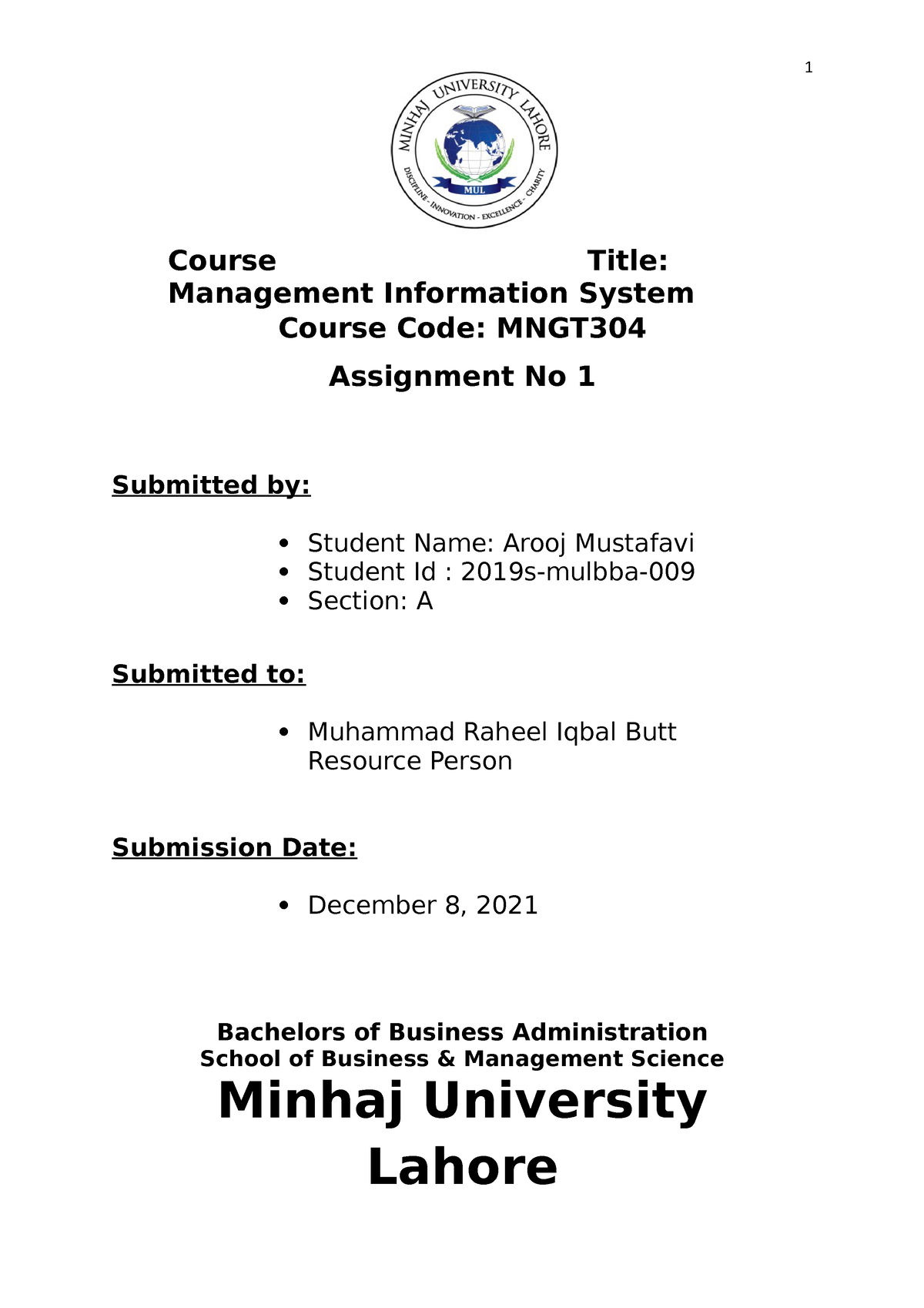 management information system assignment 1