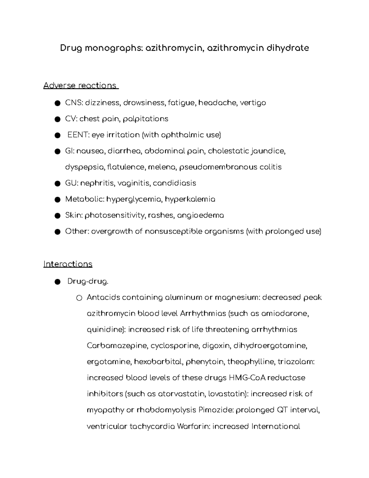 Drug monographs azithromycin, azithromycin dihydrate Antacids