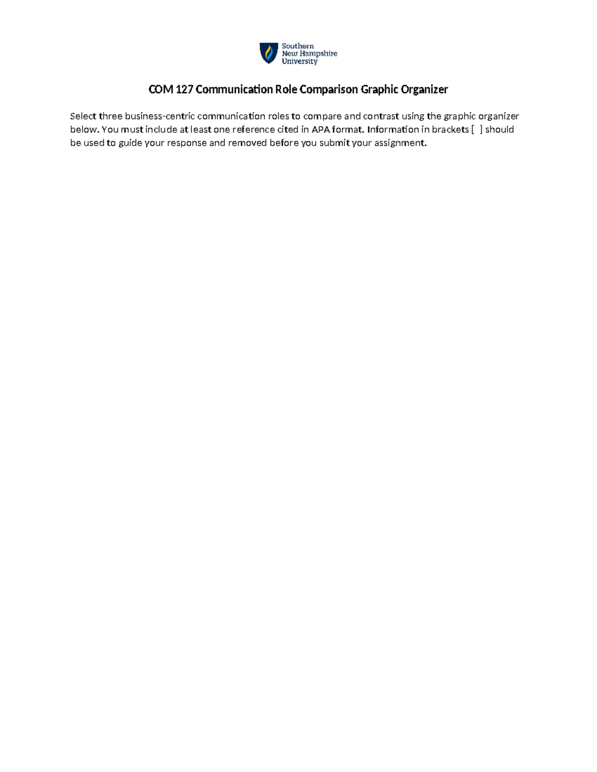 COM 127 Communication Role Comparison Graphic Organizer Template - You ...