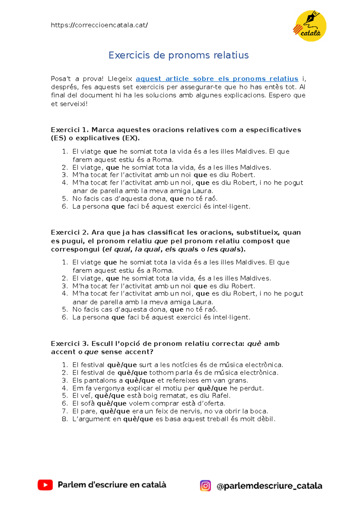 Exercicis-de-pronoms-relatius-en-PDF Descarregable - Exercicis De ...