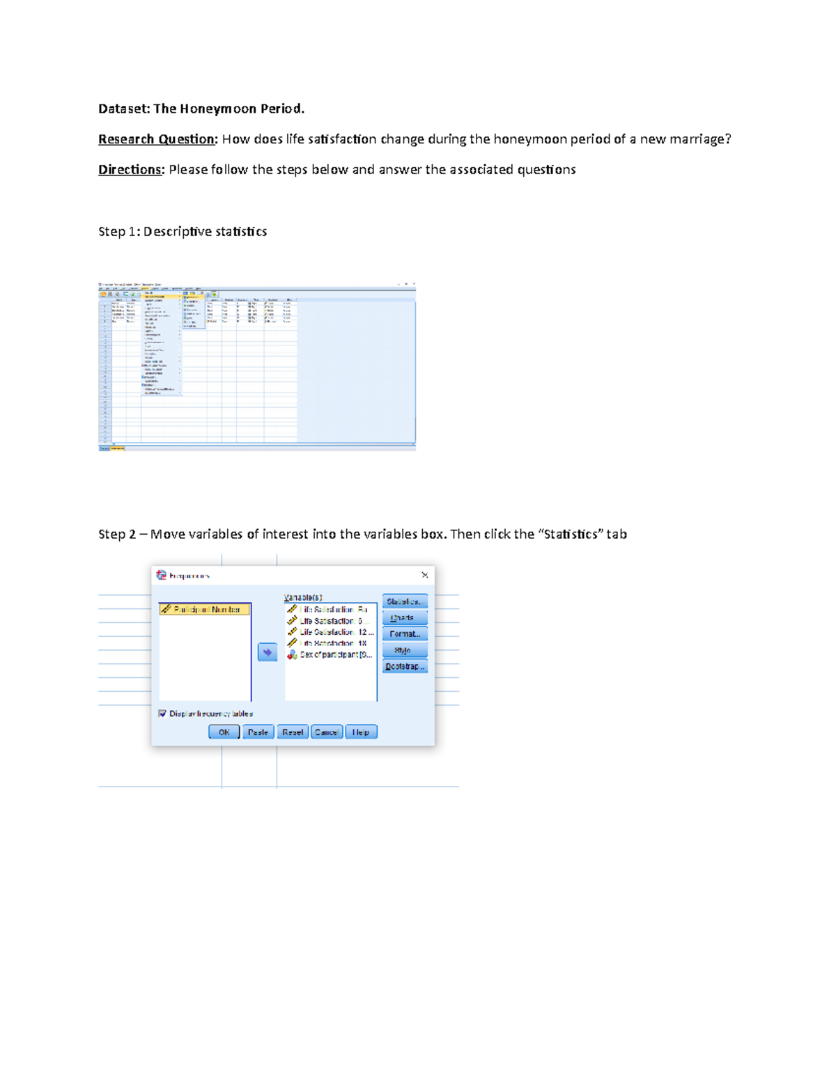 (Activity) Honeymoon data - Descriptives -Univariate Bivariate ...