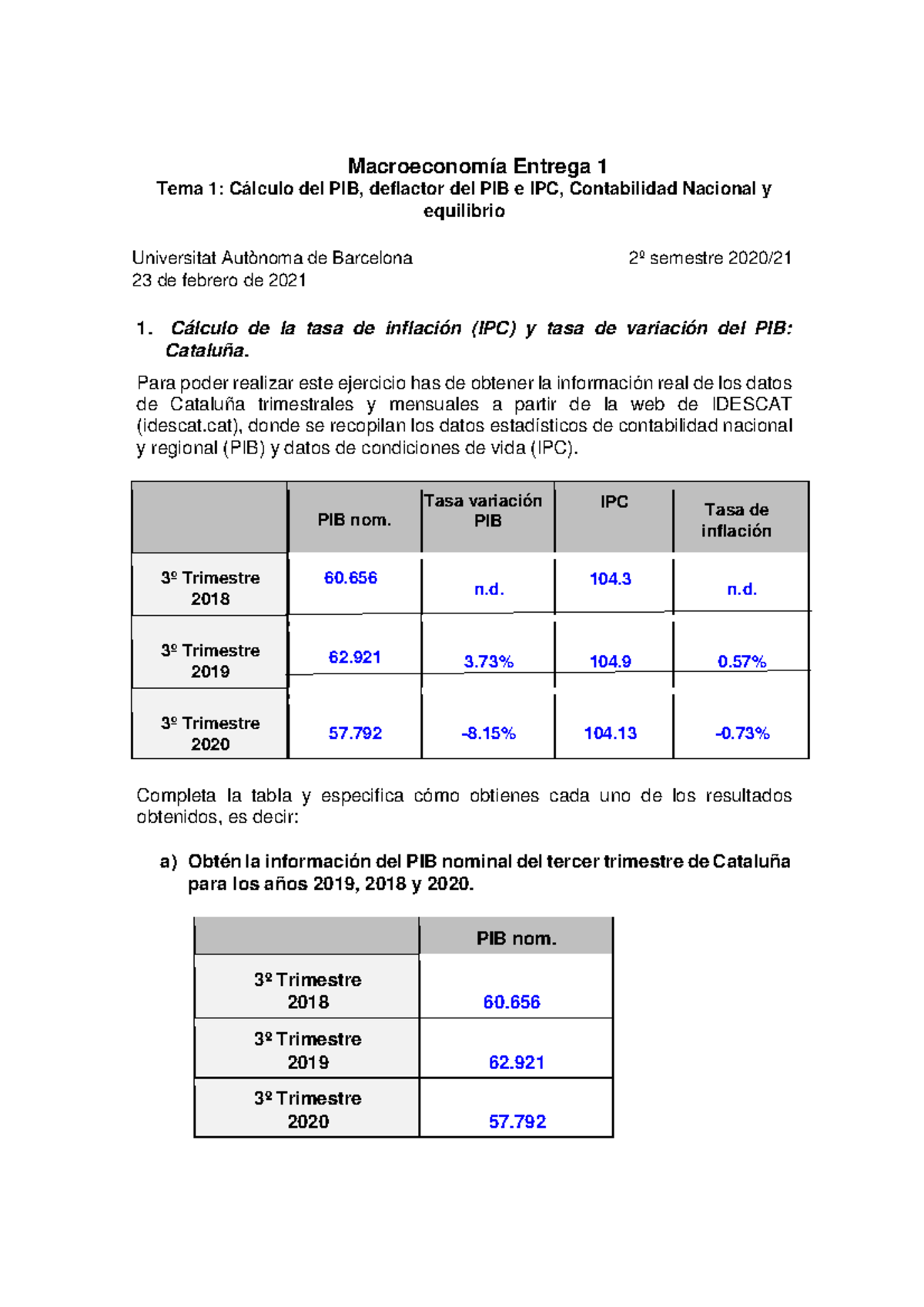 Entrega 1 Cálculo Del PIB - Macroeconomía Entrega 1 Tema 1: Cálculo Del ...