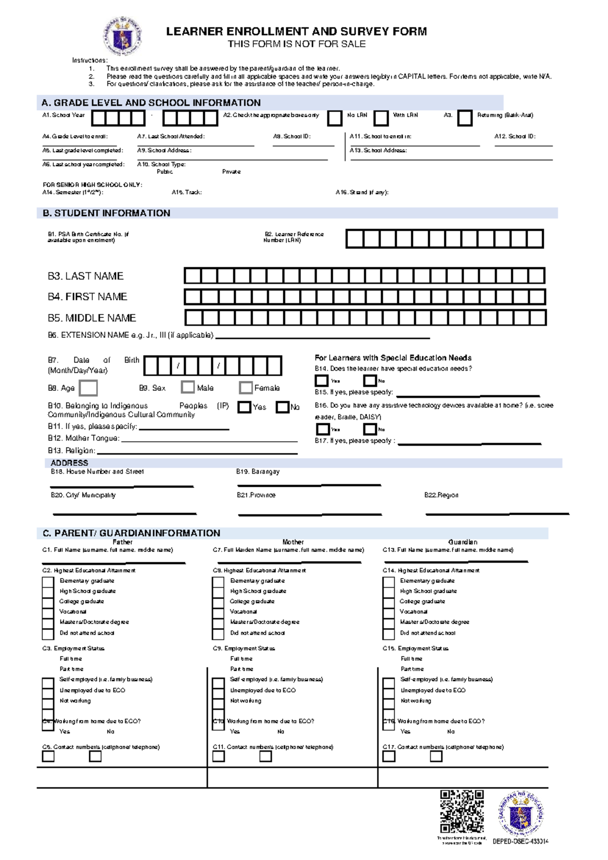Fillable enrollemnt form 2020 - A. GRADE LEVEL AND SCHOOL INFORMATION ...