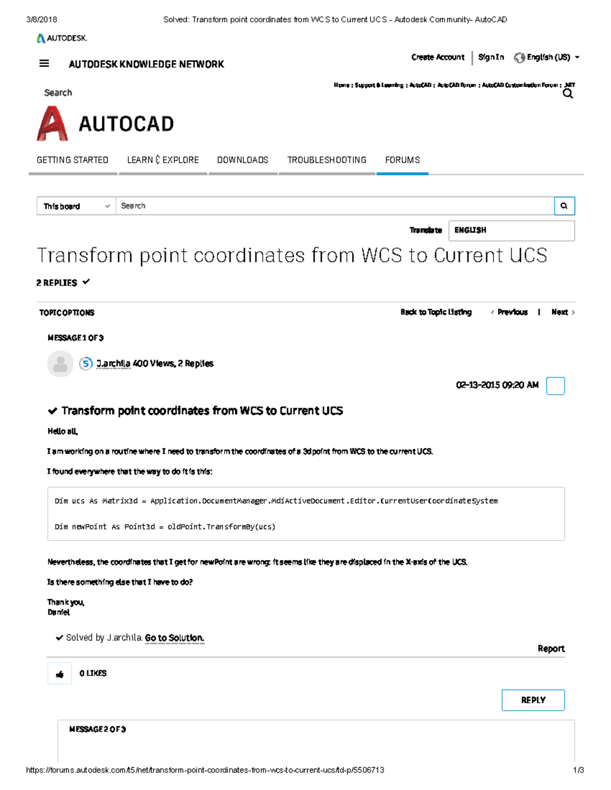 Solved Transform point coordinates from WCS to Current UCS - Autodesk ...