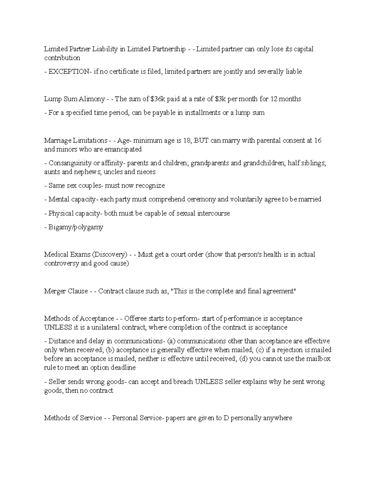 Note 9 Bar Exam Limited Partner Liability in Limited