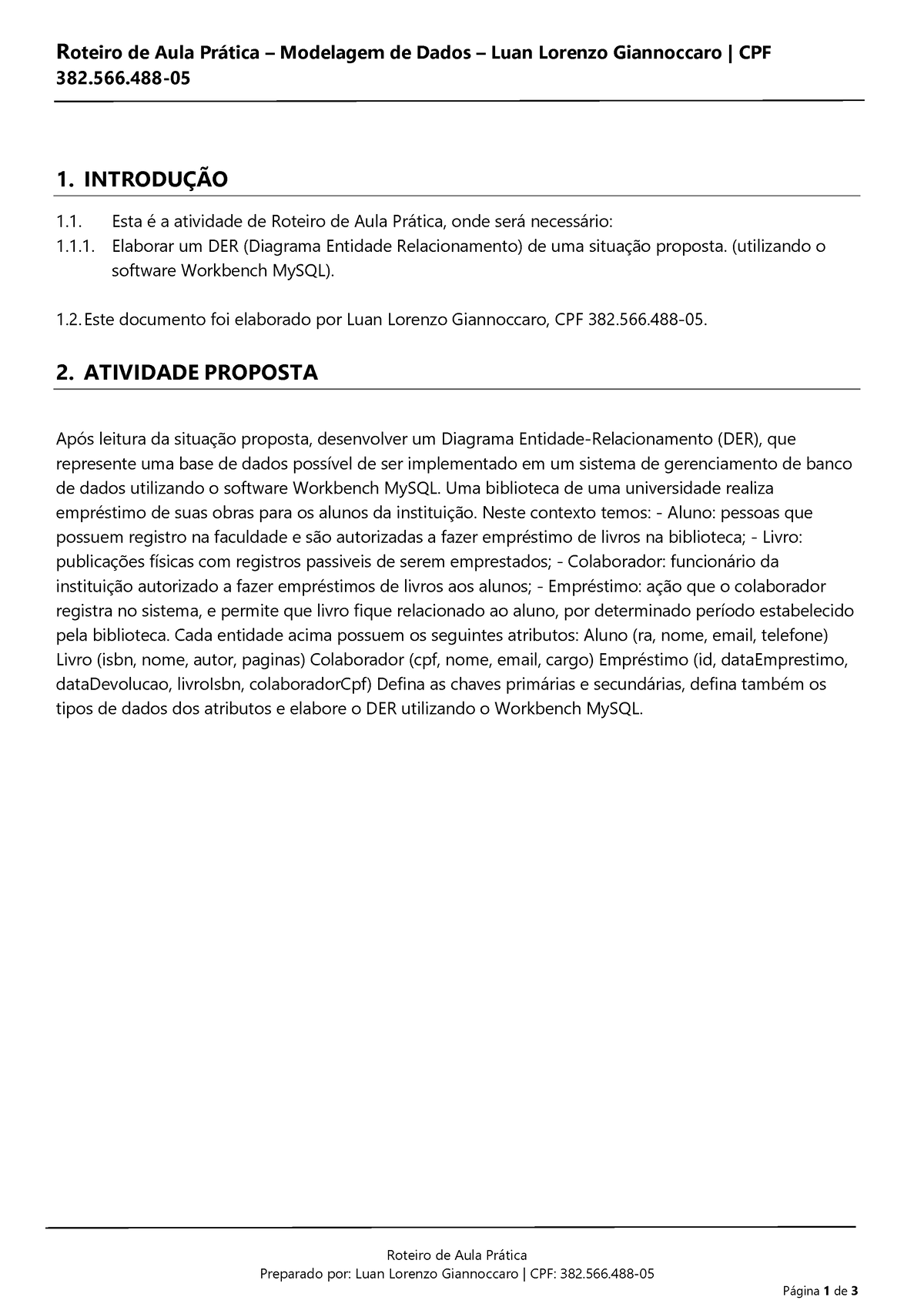 Atividade Prática - Modelagem De Dados - Roteiro De Aula Prática ...