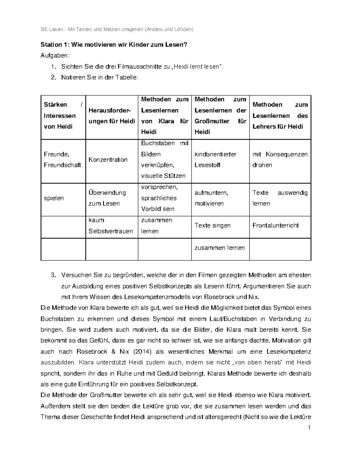 Pflichtstationen SE Lesen - Mit Texten und Medien umgehen - Station 1: Wie motivieren wir Kinder ...