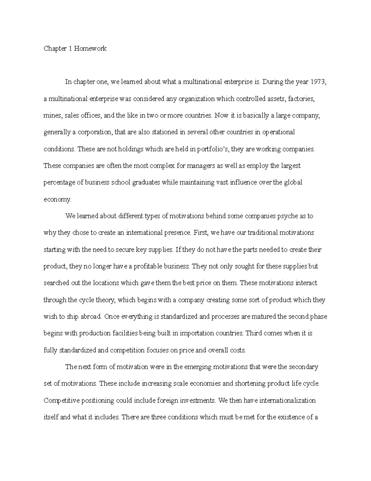 Chapter 1 homework chapter 1 homework in chapter one we learned about what a multinational