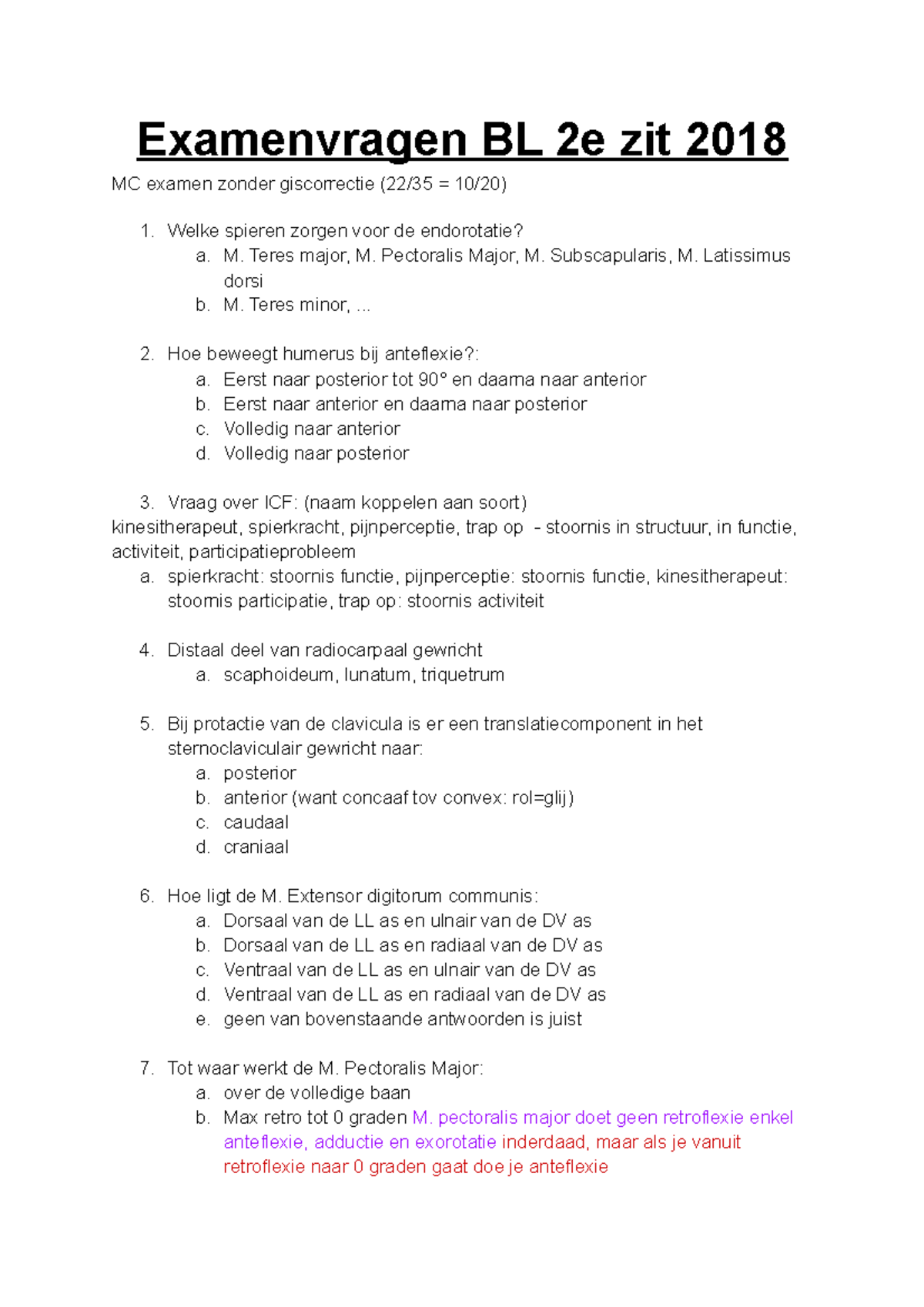 Tentamen 2 2018, Vragen En Antwoorden - Examenvragen BL 2e Zit 2018 MC ...