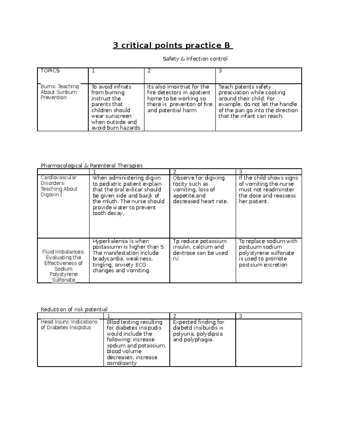 Ped Practice B - ..../../.l00 - 3 Critical Points Practice B Safety ...