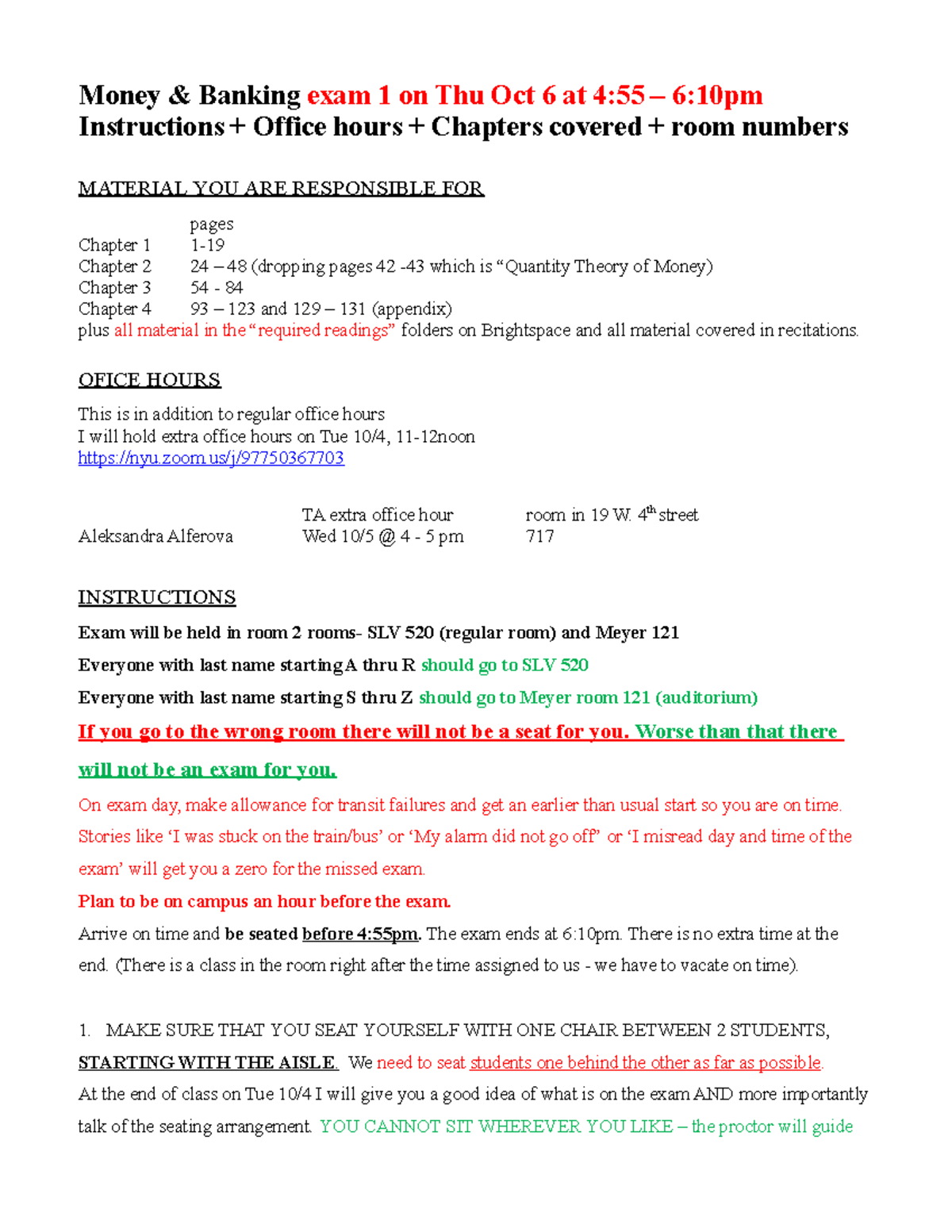 EXAM Instructions Midterm 1 fall 22 Money & Banking exam 1 on Thu Oct