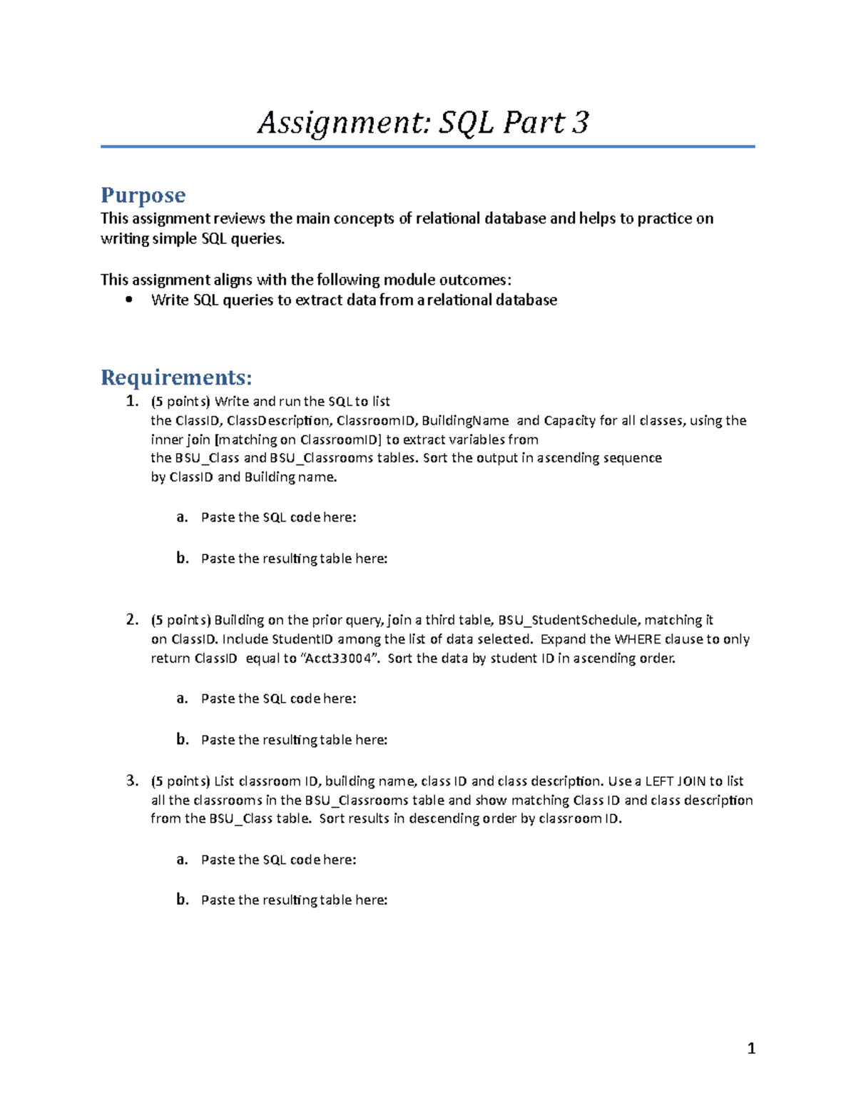 assignment in sql