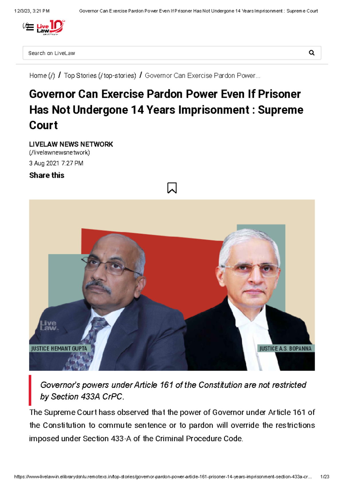 Governor Can Exercise Pardon Power Even If Prisoner Has Not Undergone ...