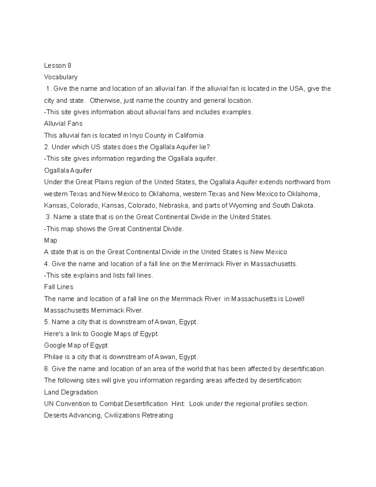 8 Class notes for World Geography Lesson 8 Vocabulary 1. Give the