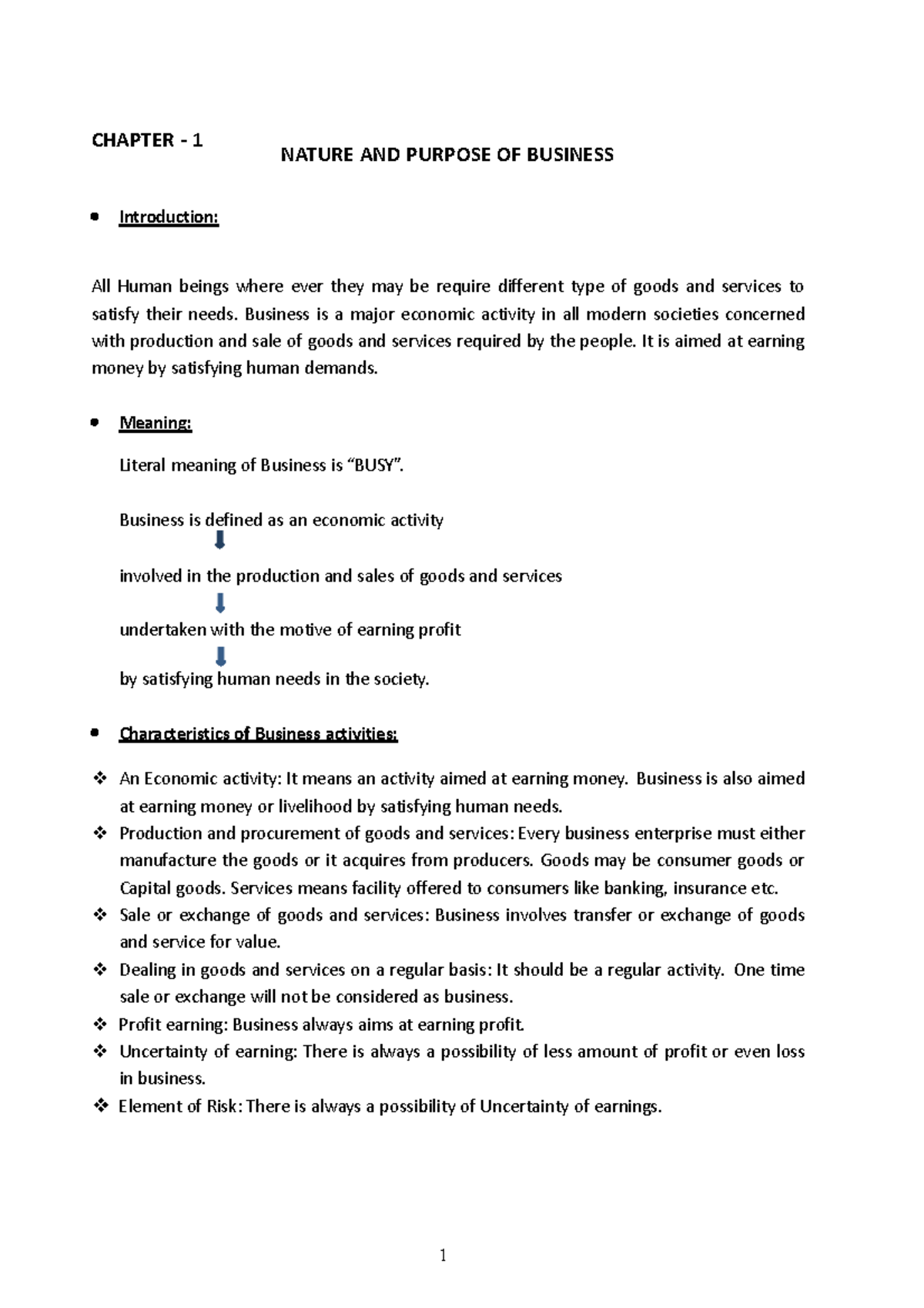 11 business studies notes ch01 nature and purpose of business - CHAPTER ...