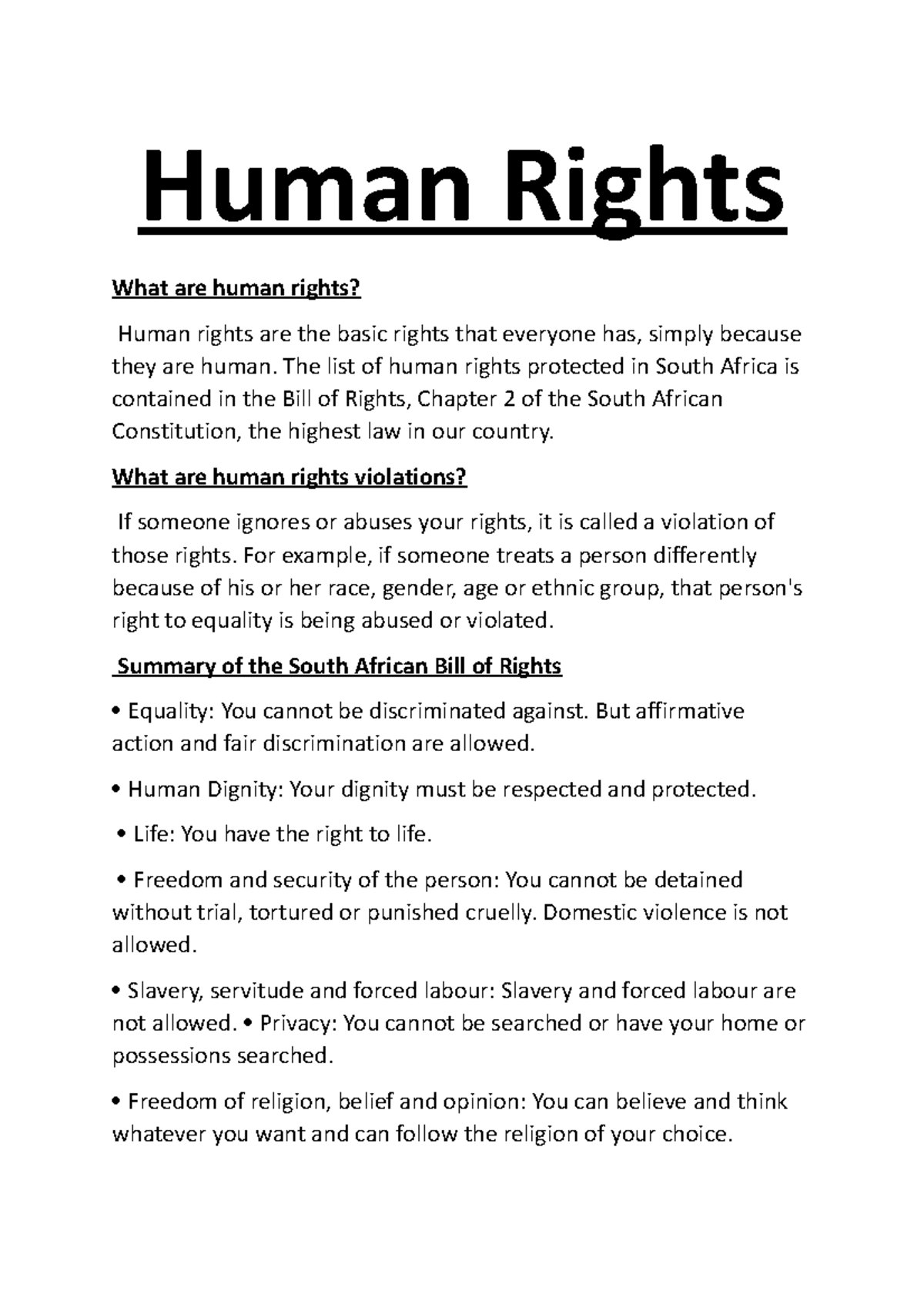 Human Rights grade 8 - notes - Human Rights What are human rights ...