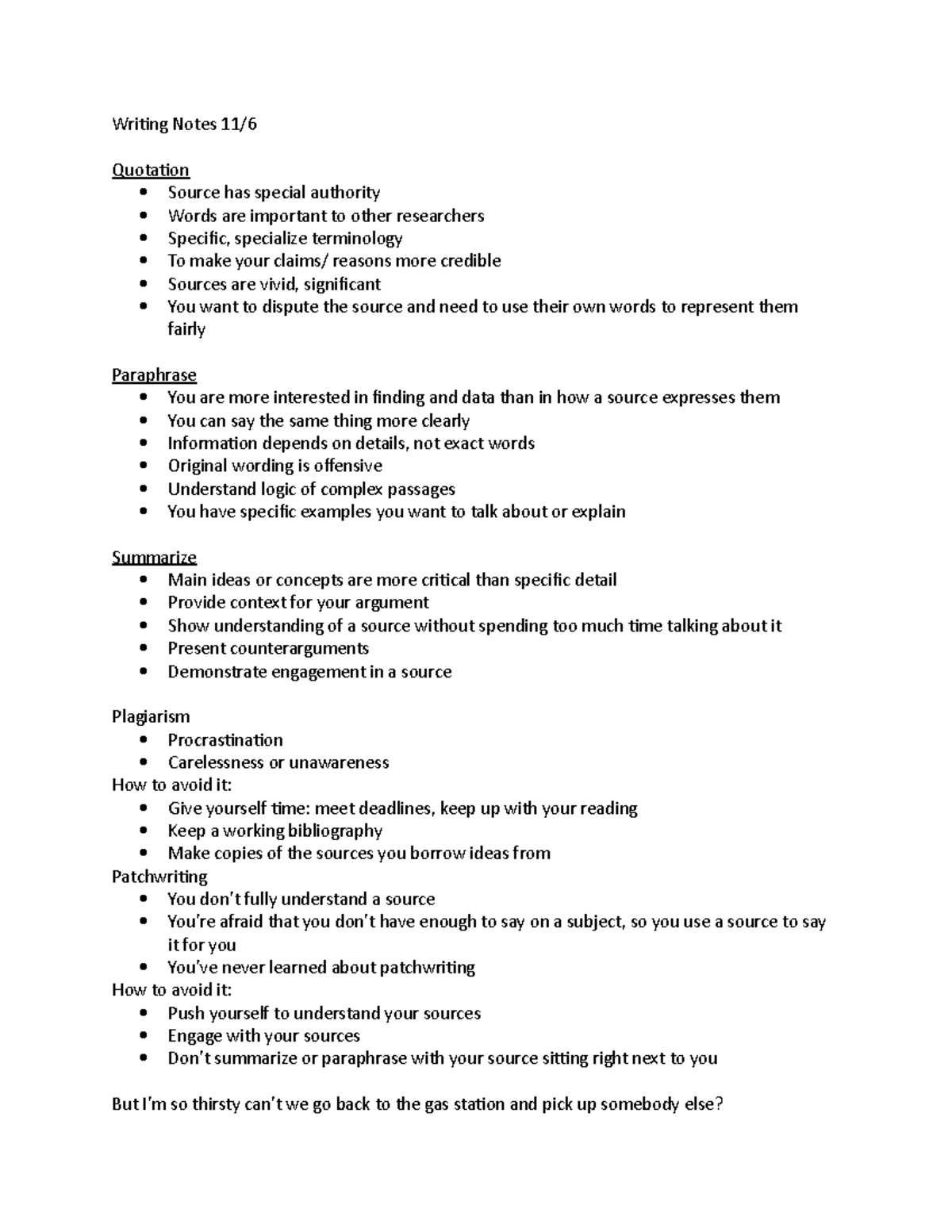 Notes from lectures - Writing Notes 11/ Quotation Source has special ...