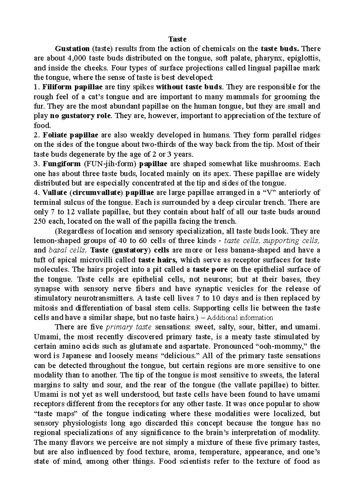 Lecture Sense Organ Anatomy Taste Gustation taste Results From The