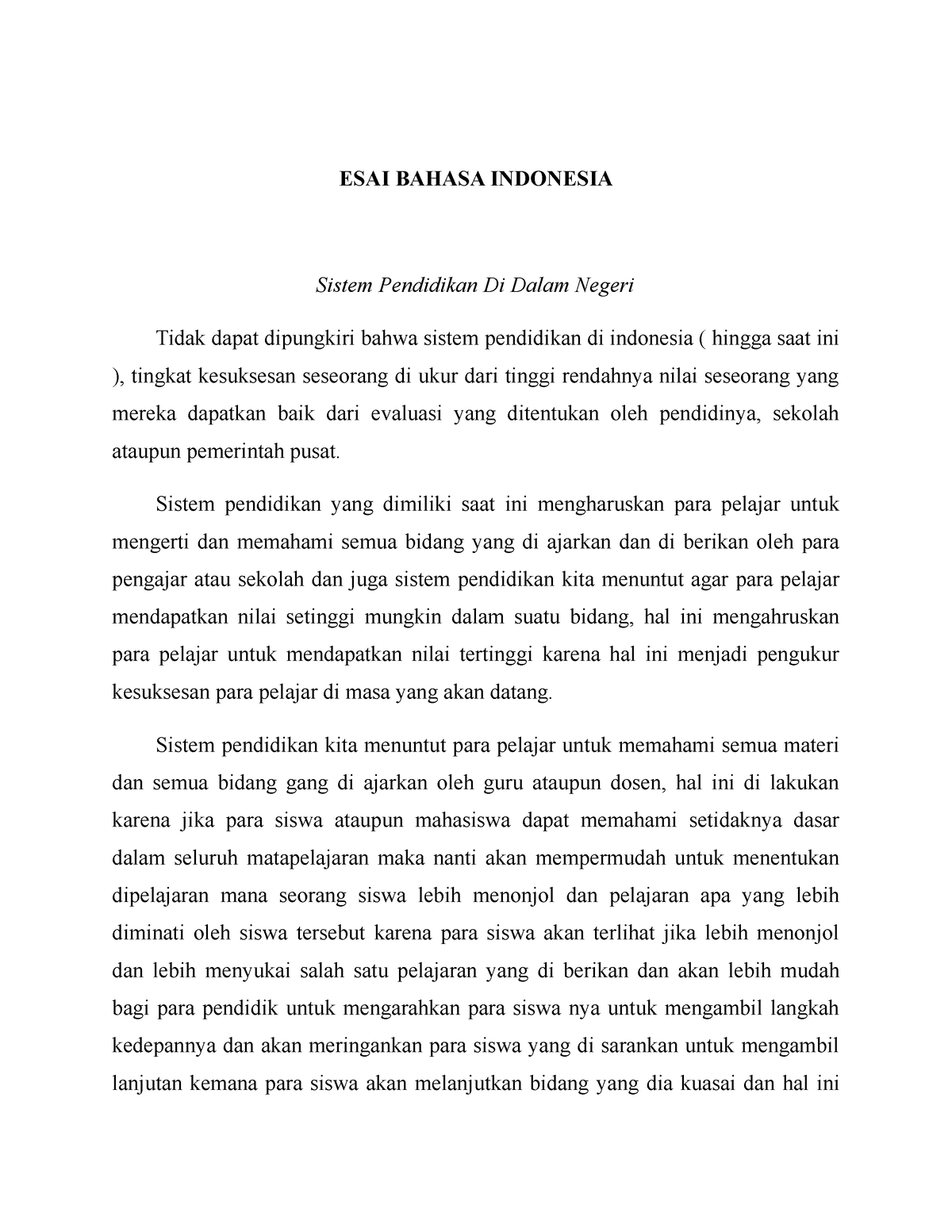contoh essay bahasa indonesia