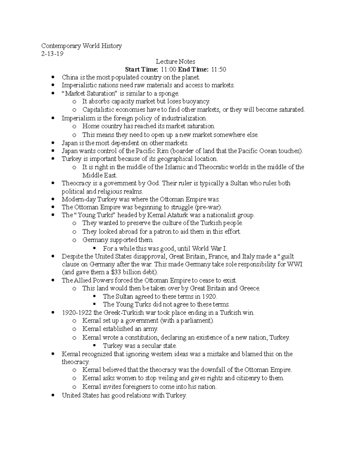 Contemporary World History 2 13 19 Contemporary World History 2 13 Lecture Notes Start Time Contemporary World History 2 13 19 Contemporary World History 2 13 Lecture Notes Start Time