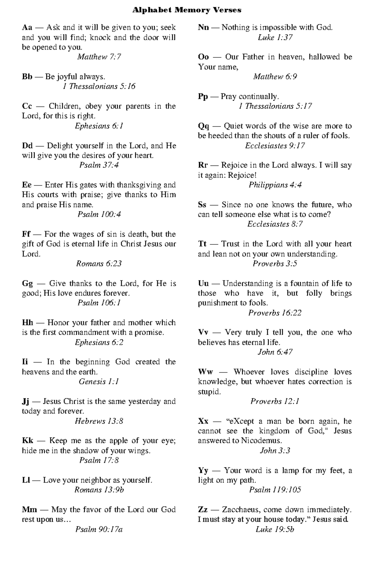 Memory verses - Alphabet Memory Verses Aa — Ask and it will be given to ...