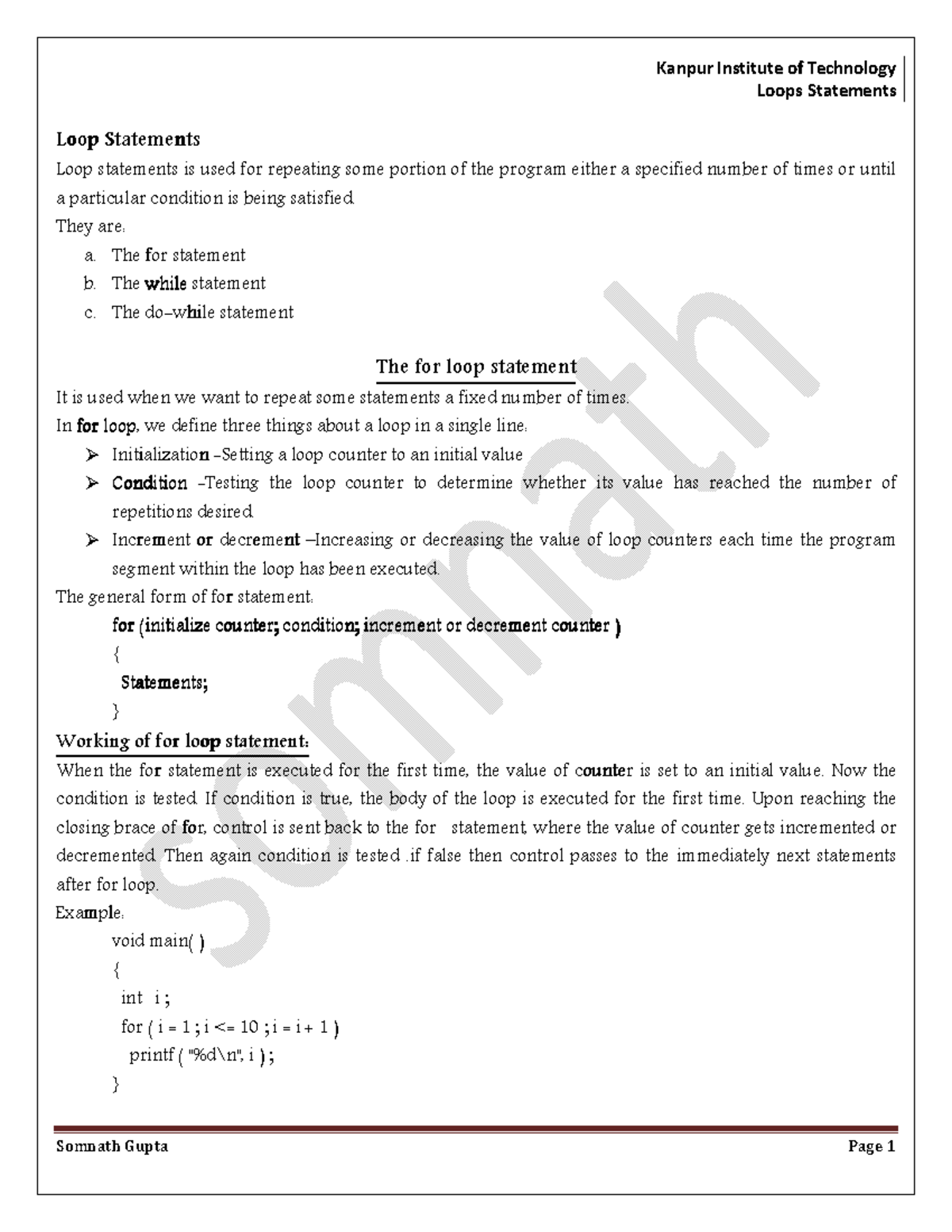11 Loop Statements in C - Quick and easy to understand notes Provided ...