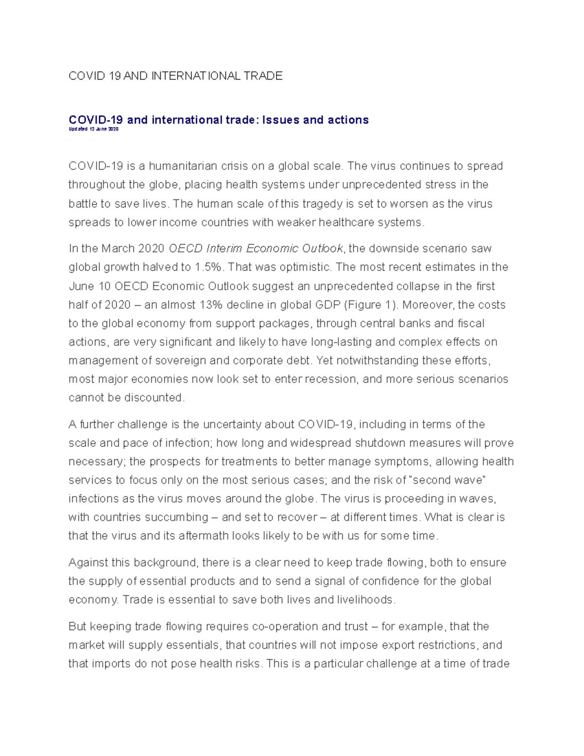 Covid 19 AND International Trade - COVID 19 AND INTERNATIONAL TRADE ...