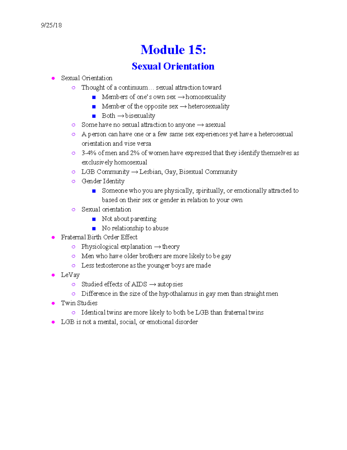 Module 15 For Intro To Psych - 9/25/18 Module 15: Sexual Orientation ...