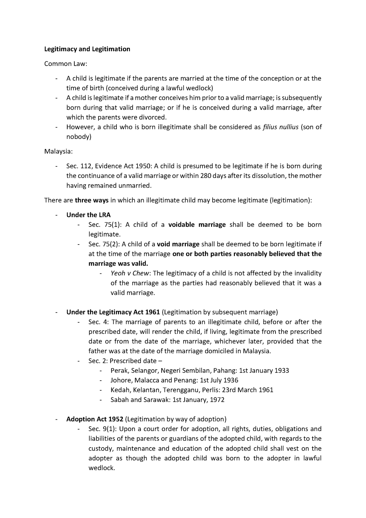 Legitimacy And Legitimation Of Children Legitimacy And Legitimation Common Law A Child Is Studocu