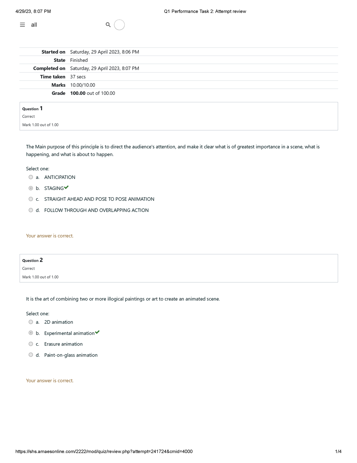 Q1 Performance Task 2 Animation - Started on Saturday, 29 April 2023, 8 ...