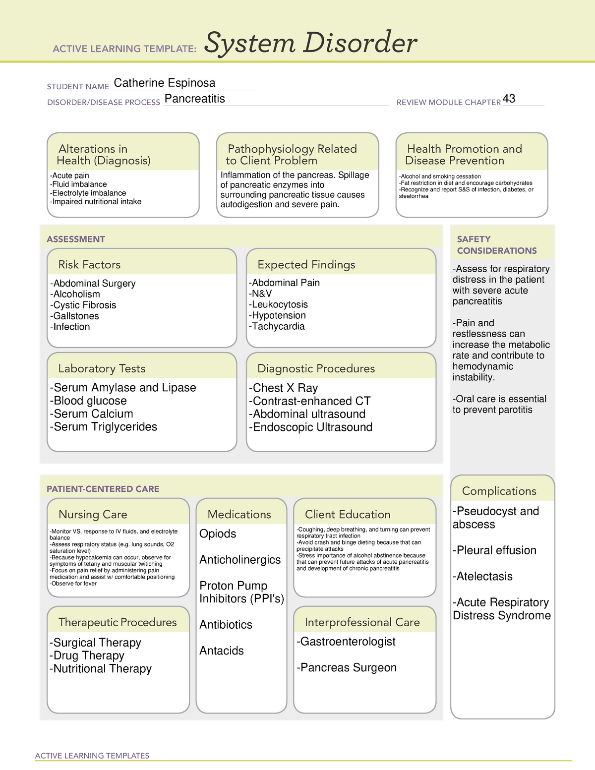 Pancreatitis System Disorder - ACTIVE LEARNING TEMPLATES System ...