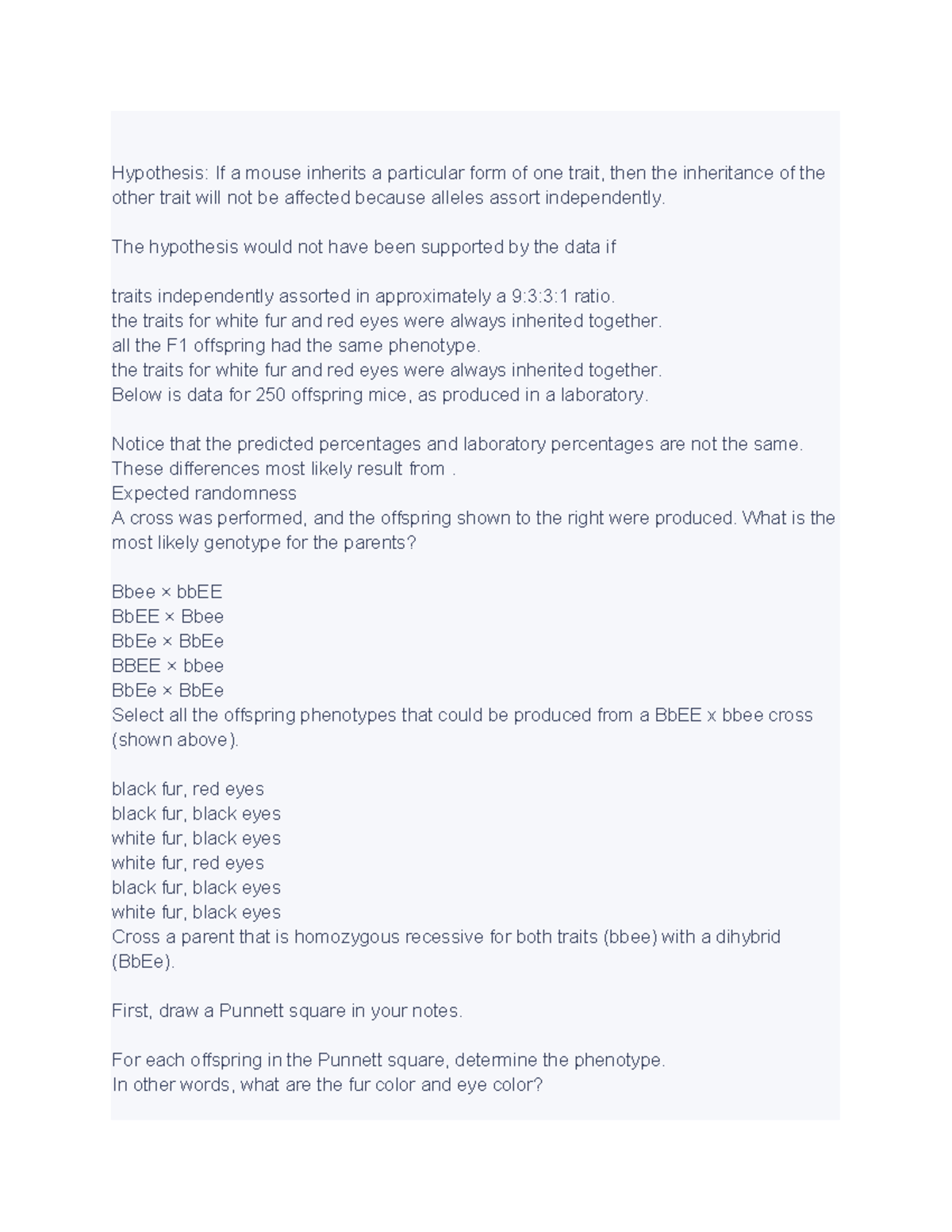 lab mouse genetics (two traits) assignment reflect on the lab