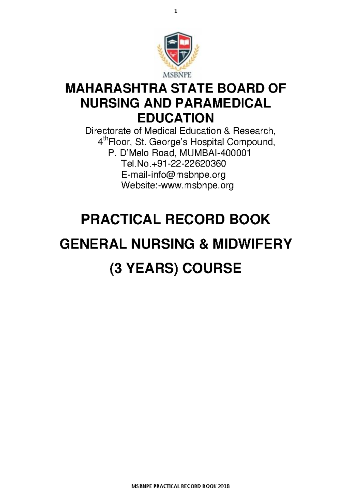 GNM Practical Book 12 MAHARASHTRA STATE BOARD OF NURSING AND