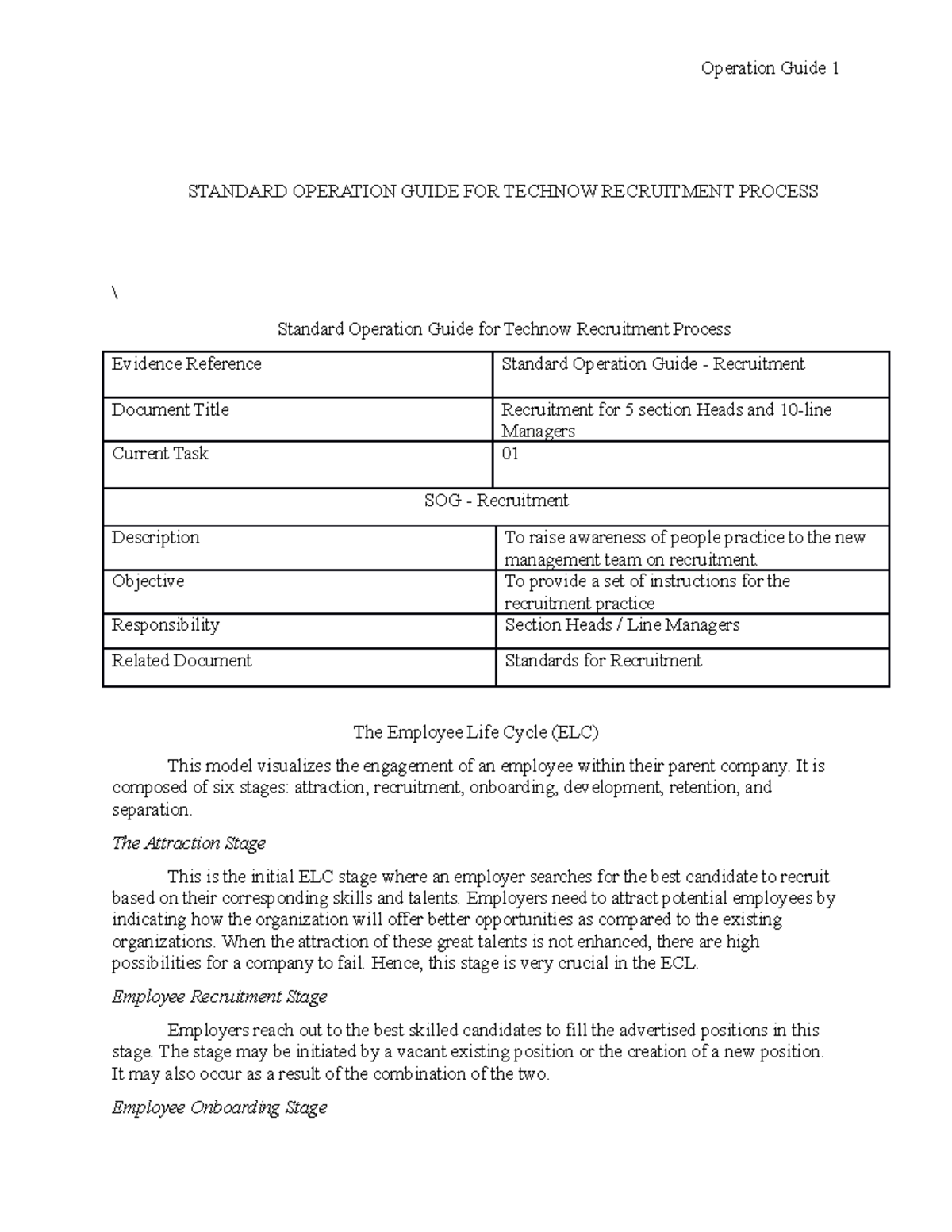 Standard Operation Guide FOR Technow Recruitment Process - STANDARD ...