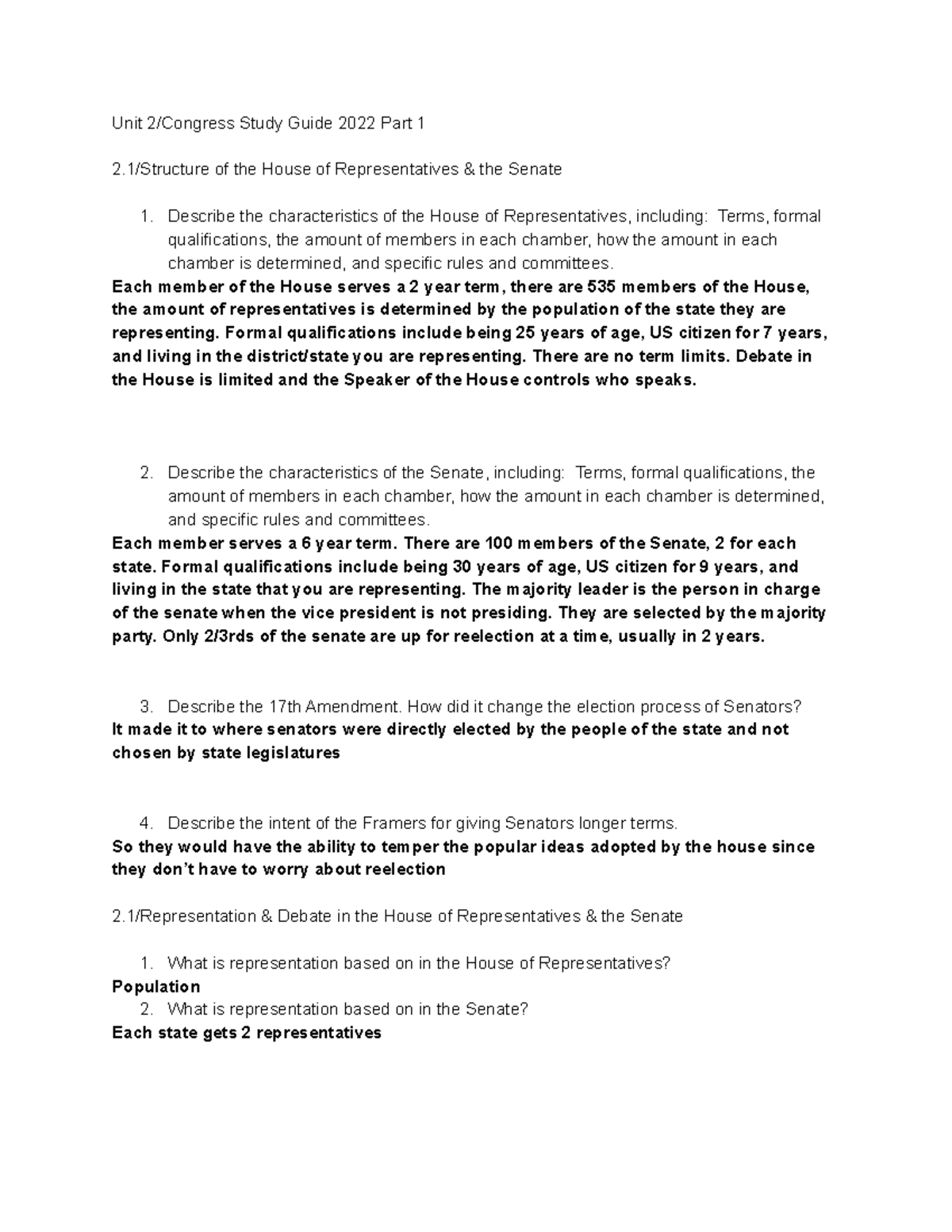 Copy of Unit 2.Congress Guide 22 Part 1 - Unit 2/Congress Study Guide ...