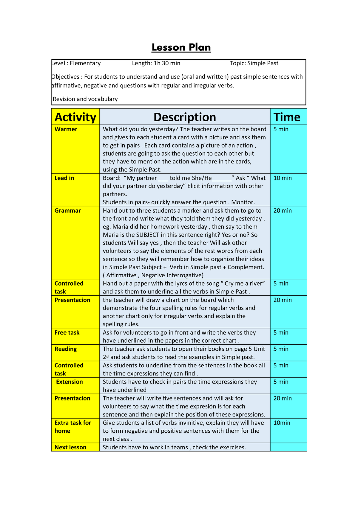 Simple past regular verbs - Write in the past simple. SIMPLE SIMPLE  PASTPAST REGULAR - Studocu