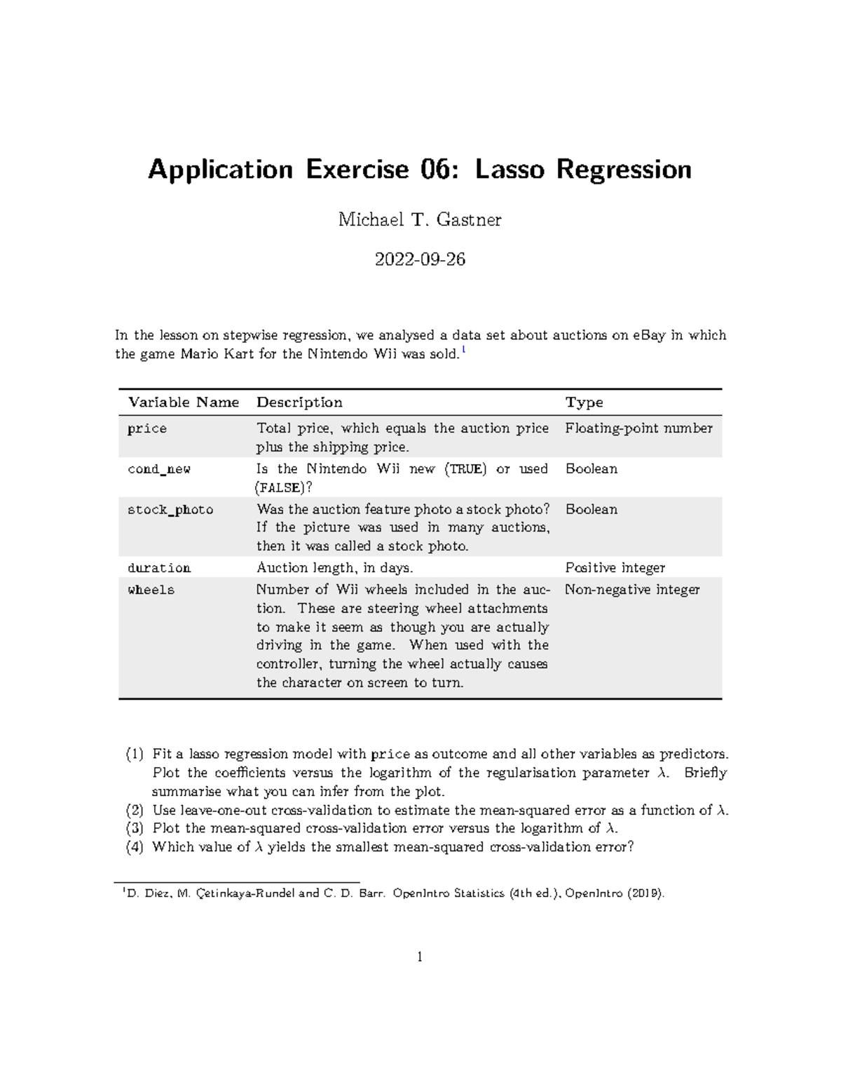 Exercise 06 lasso - Application Exercise 06: Lasso Regression Michael T ...