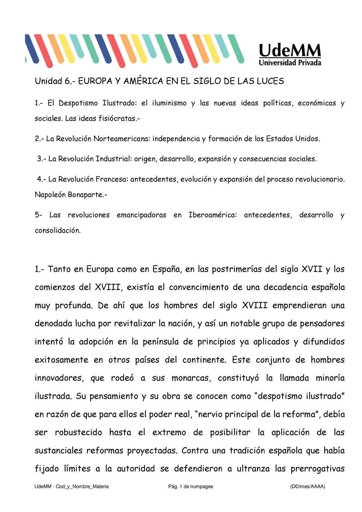 Unidad 6 - Unidad 6.- EUROPA Y AM.. EN EL SIGLO DE LAS LUCES 1.- El ...